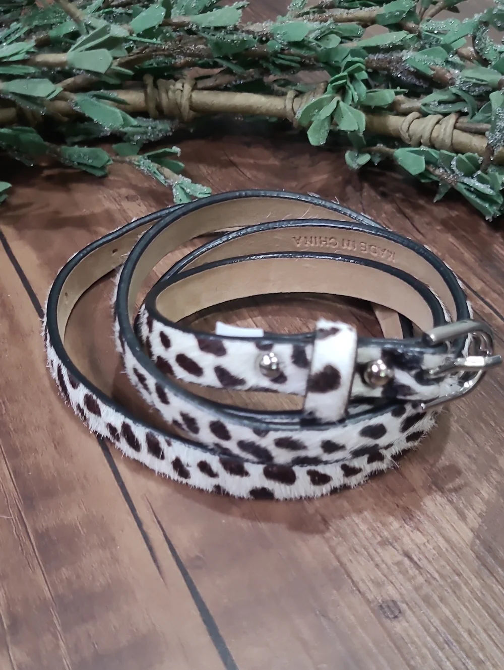 Ann Taylor Leopard-Print Dyed Cow Hide Leather Slim Skinny Belt M